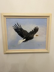 Original Oil Painting Bald Eagle In Flight Signed Florence Kepner 1992 Framed