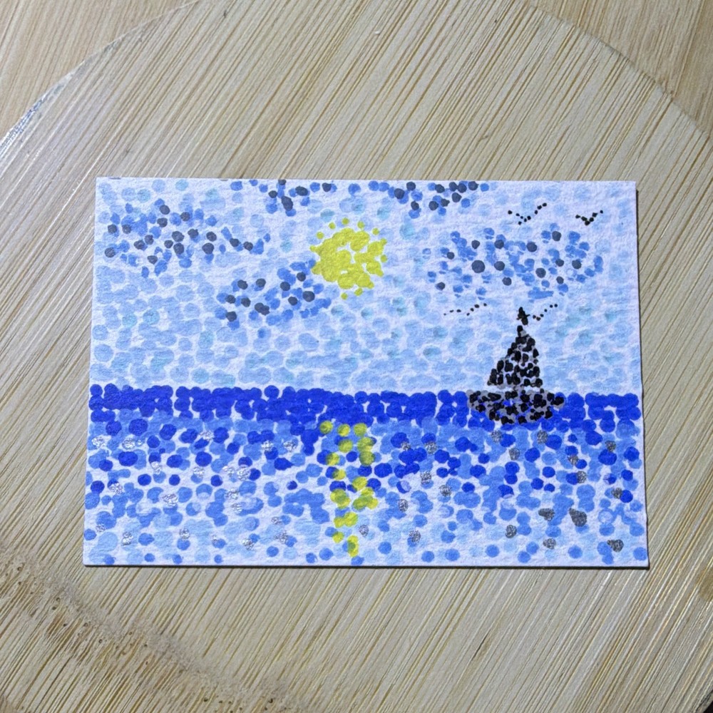 ACEO Abstract Blue Painting on Paper, Unframed Abstract Art, Single Piece