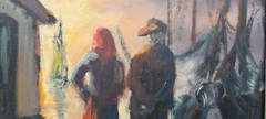 Oil painting oil painting masterpiece landscape seafaring ships sea people 254