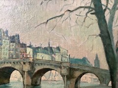 French PostImpressionism The Pont Neuf in winter Original Oil Vintage painting