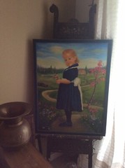 Oil Painting 24×36” Young Girl In Blue Dress w/Flowers by Gj Milano