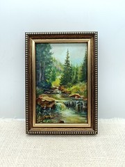 Summer nature Oil painting Original art Waterfall 6 x 4 inches