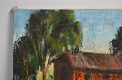 Vintage Helen Hafer The Old Red Barn 1965 Oil Canvas Original CA Art Signed