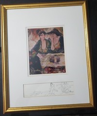 DAVID P.H. WONG ORIGINAL ABSTRACT WATERCOLOR WITH HAND DRAWING, FRAMED & SIGNED