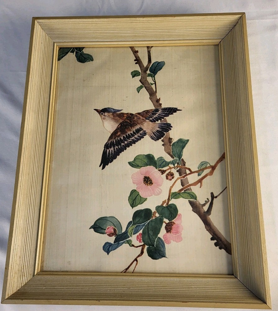Vtg 11″×14″ Framed Chinese Nature Art (reprint) on Bamboo Paper