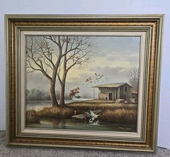 Original Mallard Duck Framed Oil Painting Landscape Hunting Waterfowl Signed