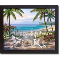 Black Framed Coastal View by Sung Kim Canvas Giclee Art (22 x 26 in Framed Size)