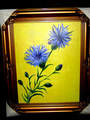 CORNFLOWERS NEW PAINTING with WOOD ART FRAME 15 1/2″ W x 18″H