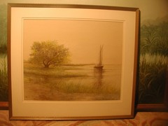 1944 WATERCOLOR SEASCAPE,LARGE,BY JOSEPH ANTHONY ATCHISON,EASTERN SHORE VA,ORIG