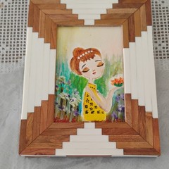 June Lotus Girl oil on canvas with included frame