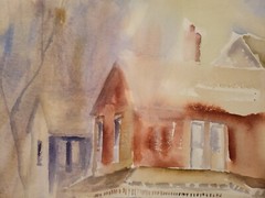 Millie Gift Smith Original 22″x30″ Watercolor Landscape „House on the Corner“