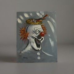 Vntg Original Clown Oil Painting Hungarian Clown Birds Nest 28” X 22” Nagy Large