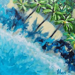 Palm Beach Painting Coastal Seascape Original Art Tropical Shore Waves Acrylic