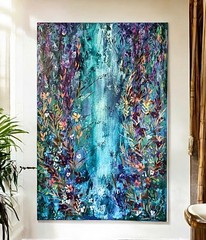 Cascade by Spring Waterfall Series Fantasy Original Painting 24×36 Canvas Art