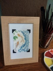 Original Watercolor ACEO, „Shimmering Sisters“, The Koi Pond 3/6, signed