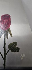 Metal Red Long Stem Rose 18×17 „Everlasting Rose“ Oil Painting By Jodi Brown