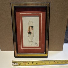 Panamá Signed Hummingbird & Flowers Feather Painting Matted Framed