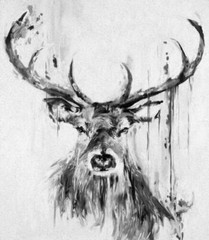 MQ197 Stretched Canvas Frame / Unframed Hand Abstract Animal Deer Oil Painting
