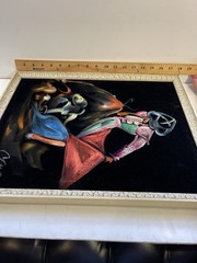 VTG Black Velvet Painting Matador and Bull Wood Framed – Signed “Muñoz” 15×18