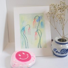 Orange Snowdrop Gouache Mystery Wildflower Painting 100% Cotton Paper 5″ x 7″