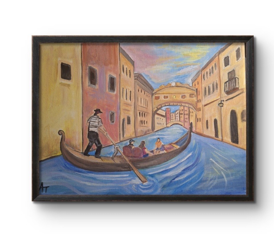 Original Signed 9×12 Venice Canal Bold Acrylic Canvas Impressionist Home Decor