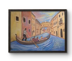Original Signed 9×12 Venice Canal Bold Acrylic Canvas Impressionist Home Decor