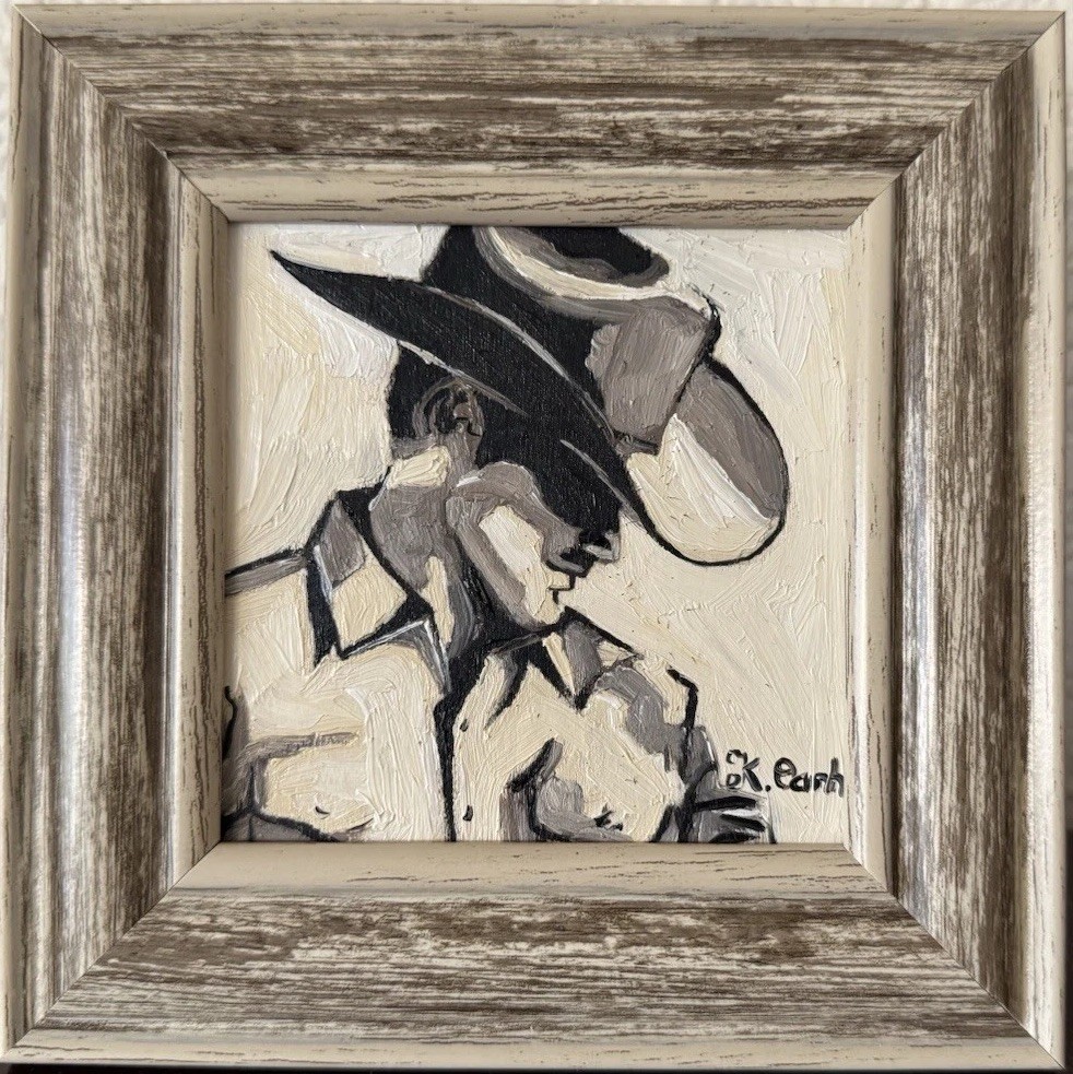 ORIGINAL OIL PAINTING WESTERN COWBOY PORTRAIT SIGNED FRAMED 4×4