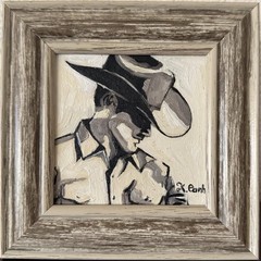ORIGINAL OIL PAINTING WESTERN COWBOY PORTRAIT SIGNED FRAMED 4×4