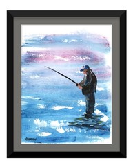 9×12 Original Fly Fishing River Painting Art Acrylic Father’s Day Fisherman
