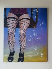 Swinging Woman, Burlesque Dancer, Circus, Fantasy Acrylic painting on Canvas