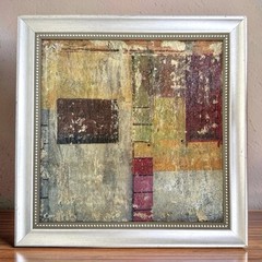 Original Abstract Contemporary Painting Mixed Media Geometric Silver Framed MCM