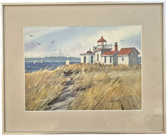 JOAN REEVES (b. 1932), Seattle, WA, West Point Lighthouse, Puget Sd., Watercolor