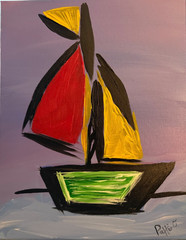 Sailboat Coastal Nautical Art Painting 14×11 Canvas Signed Beach House Decor