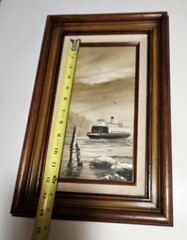 TWO Nautical Seaside Boat Seagulls Ocean Calm Serene Paintings on Canvas SIGNED