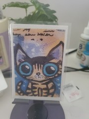 ACEO Art Card Print From Original Painting Cat Cats Kitten Big Eyes