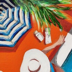 Girl Painting Tropical Palm Original Wall Art Poolside Swim Figurative Summer