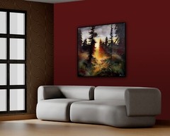Original Acrylic Landscape Painting 12×14″ LIGHT BETWEEN THE TREES Wall Art