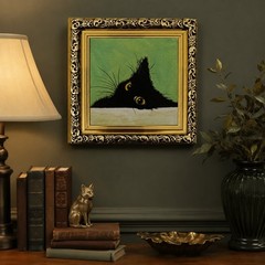 Set of 3 Black Cat Original Oil Paintings Framed Cat Wall Art Cottagecore Decor