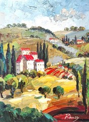 Italy Tuscany Impressionist Landscape Countryside Acrylic Painting Framed 13×17