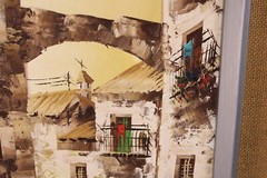 Old World City Village Mediterranean Street Scene Oil Painting On Board Signed