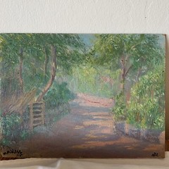 M M Wolfe Vintage Oil on Canvas Shady Country Lane Louisiana – 11 3/4 x 8 3/4 in