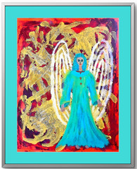Modern Colorful 8.5X11 Glittered Angel Handmade Art Paper Original AcrylicCOA