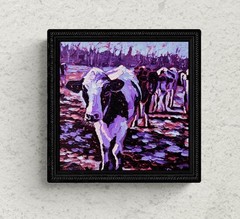 8×8 Framed Original Oil Painting Cows Textured Hand Painted Wall Decor