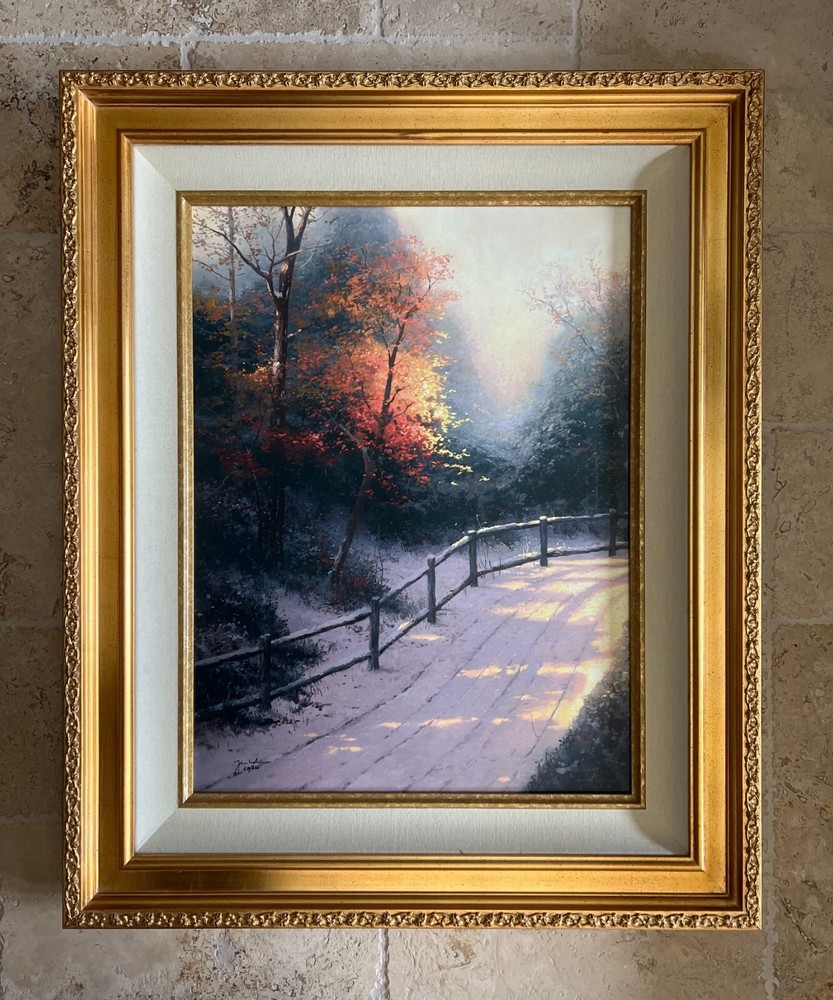 THOMAS KINKADE „FIRST SNOW“ 24″ x 18″ S/N HAND EMBELLISHED GICLEE CANVAS w/COA