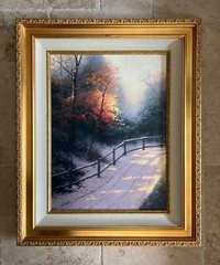 THOMAS KINKADE „FIRST SNOW“ 24″ x 18″ S/N HAND EMBELLISHED GICLEE CANVAS w/COA