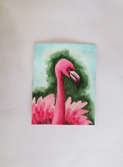 Flamingo Original ACEO Art Card Painting Miniature Ooak Acrylic sri lanka
