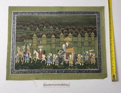 Modern Hand-Painted Indian Minature – Royal Procession – On Silk – 35cm x 25cm
