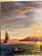 ORIGINAL PAINTING OIL on canvas,Bosphorus ,Home Gift, 36×24 inch, WALL ART DECOR