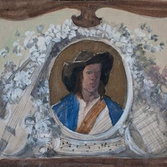 Portrait of a Man Musician Monument Design A. Hansen Signed Watercolor Circa 1900