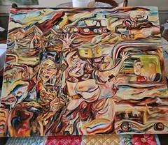 Original VTG OOAK 1984 Abstract Art Oil On Linen „Joseph And The Beast“ Signed